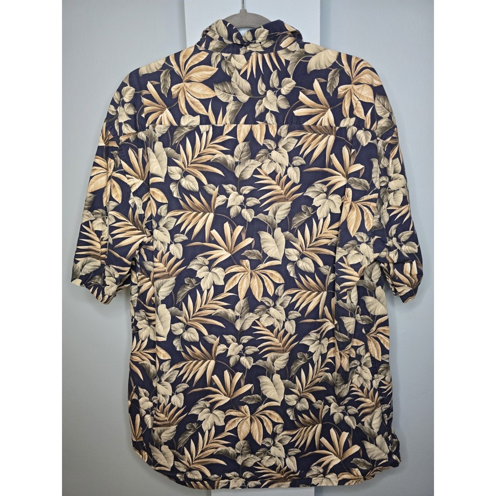 Moda Campia Moda Hawaiian Shirt Button Up Short Sleeve Men's L Blue/Tan Floral - Picture 5 of 7